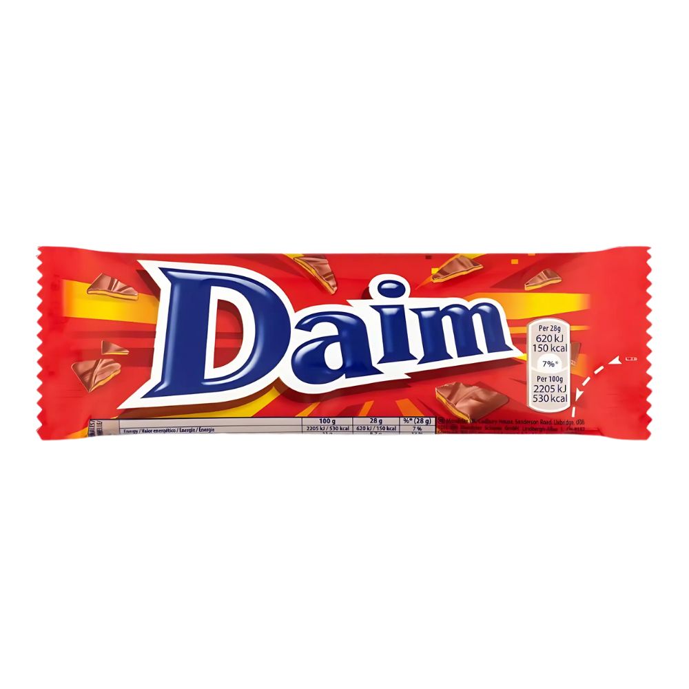 Confezione da 28g, cioccolato al latte ripieno con caramello alle mandorle Daim.