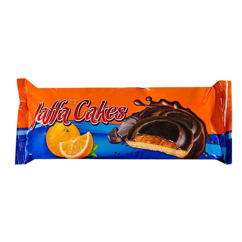 Confezione da 125g, biscotti con gelatina al gusto di arancia e ricoperti di cioccolato Jaffa Cakes.