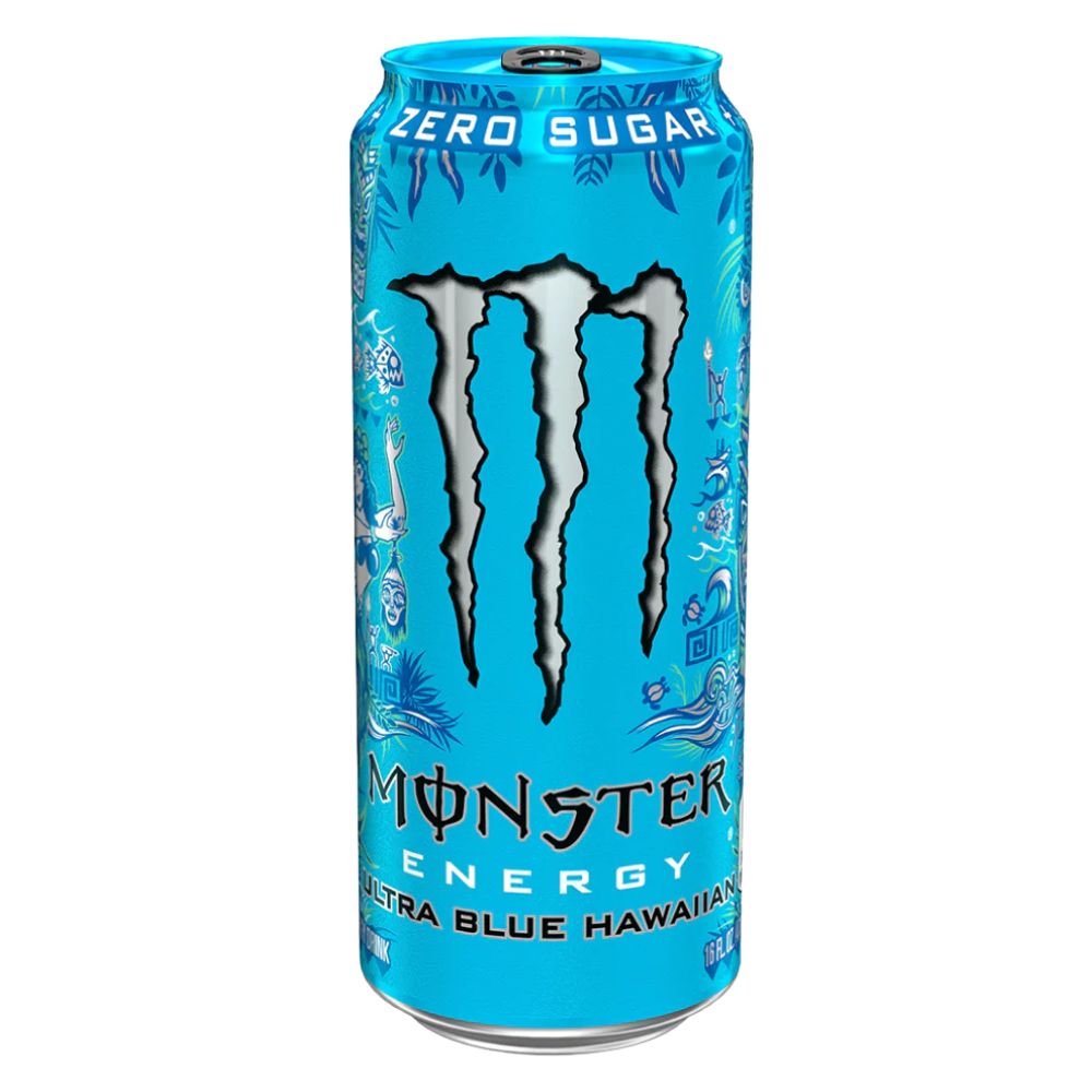 Confezione da 473ml, bevanda energetica al gusto lampone e frutti tropicali Monster.