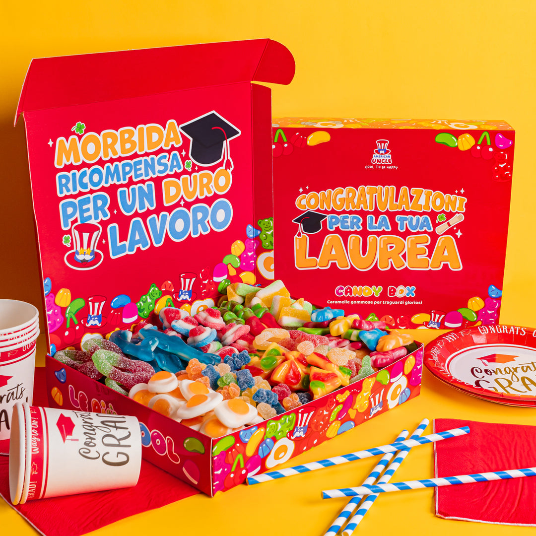 Regali per la laurea: scatola di caramelle gommose da 1kg Congradulation