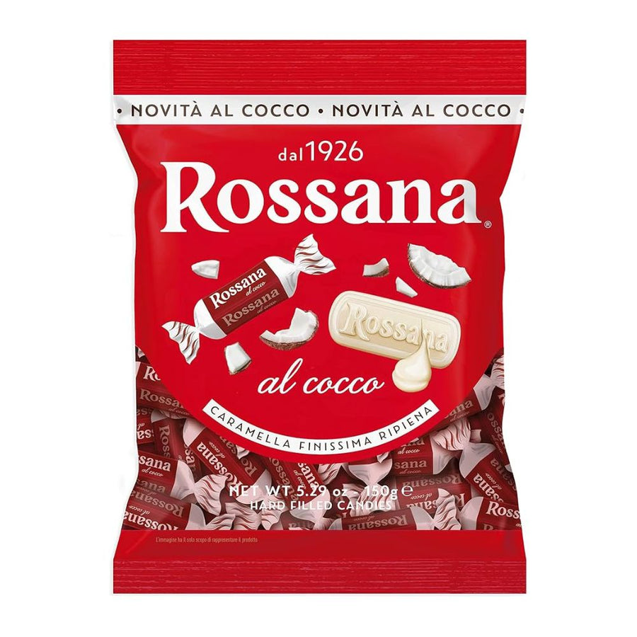 Confezione da 150g, caramelle ripiene al cocco Rossana.
