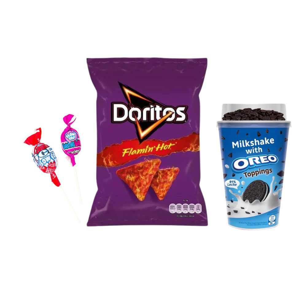 Oreo Milkshake + Doritos Flamin Hot + Cherry Ice Blow Pop + Bursting Berry Blow Pop