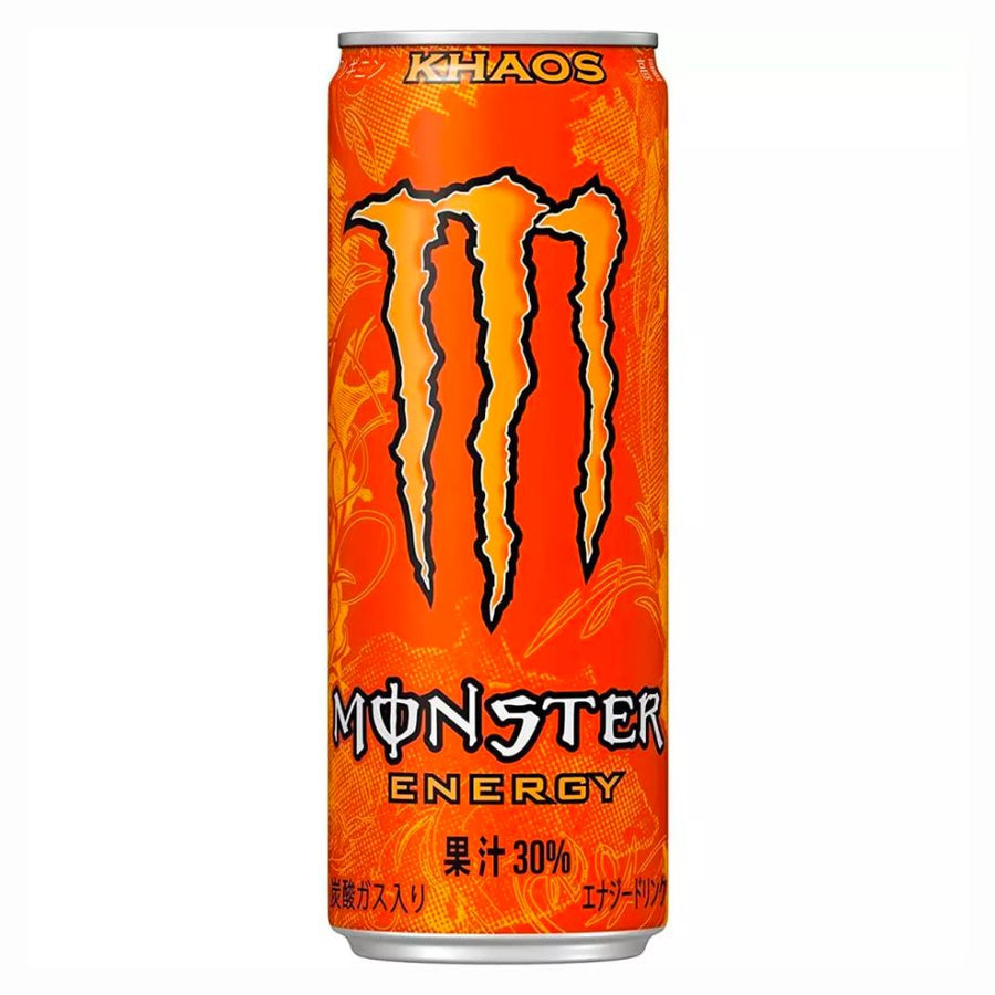 Confezione da 500ml di bevanda all'arancia Monster Energy Khaos