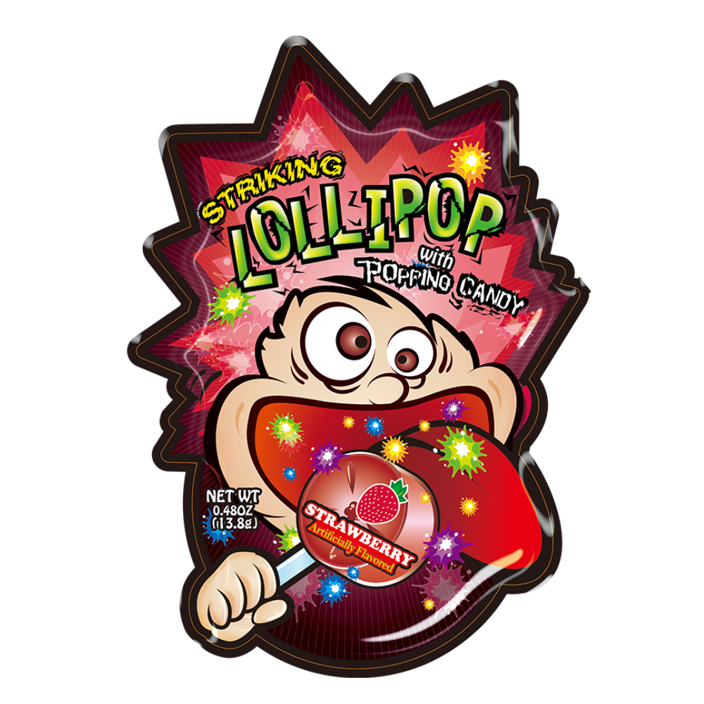 Confezione da 13g di lecca lecca alla fragola con polvere Striking Lollipop