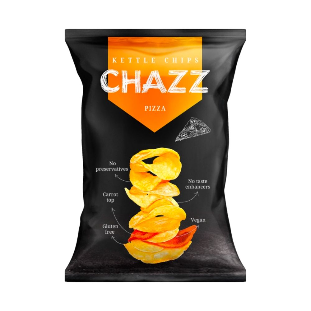Confezione da 95g di patatine alla pizza Chazz Kettle Chips Pizza