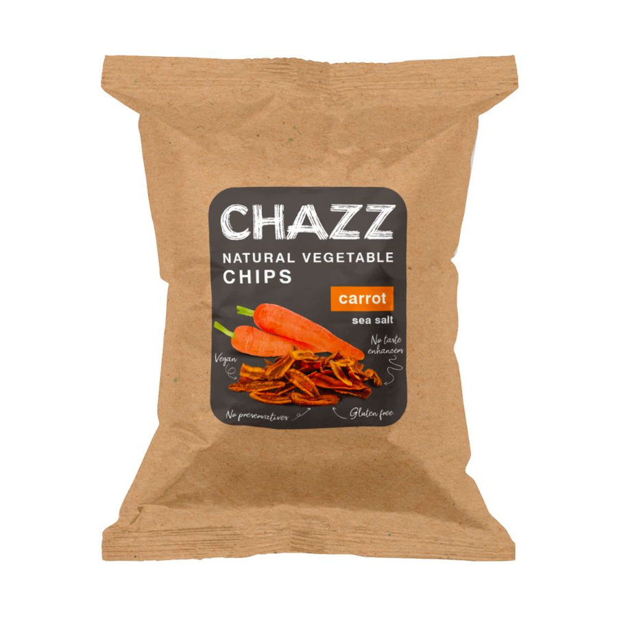Confezione da 50g di chips di carote Chazz Natural Vegetable Chips Carrot Sea Salt