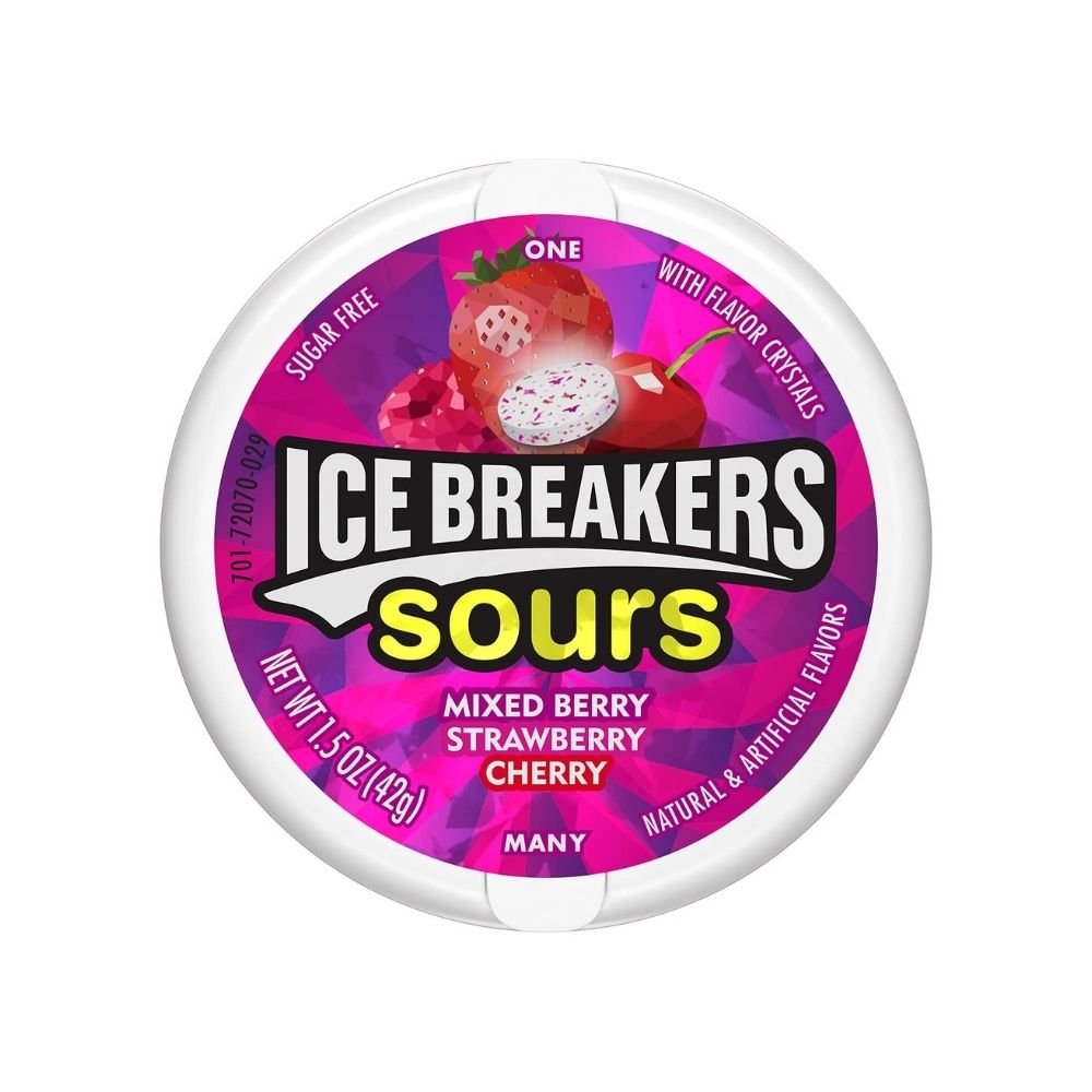 Ice Breakers Sours Mixed Berry Strawberry Cherry, bonbons acidulés aux fruits de 42g