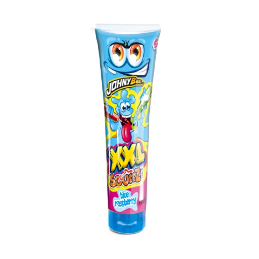 Johny Bee XXL Squeeze Blue Raspberry, bonbon en gel à la framboise bleue de 120g
