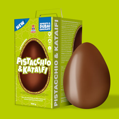 American Uncle Œuf de Pâques Pistache & Kataifi, œuf de Pâques en chocolat au lait fourré de crème à la pistache et Kataifi de 450 g 