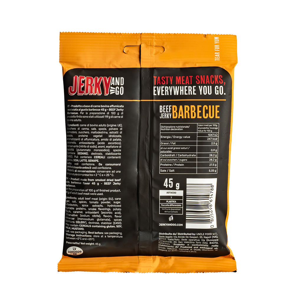 Jerky and Go Beef Jerky Barbecue, viande séchée de bœuf goût barbecue de 45g 