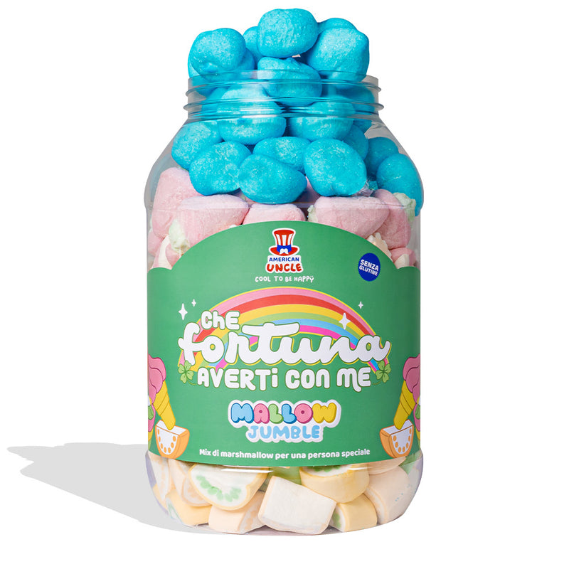Mallow Jumble “Che fortuna averti con me”, bocal de marshmallows à composer avec vos saveurs préférées