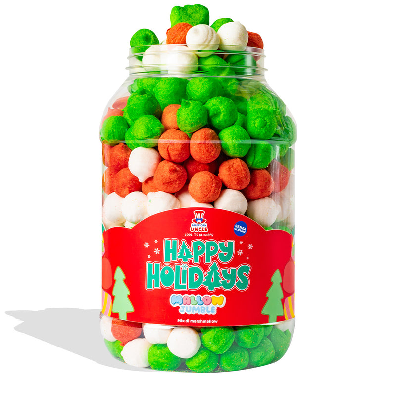 Mallow Jumble “Happy Holidays”, bocal de guimauves à composer avec vos goûts préférés