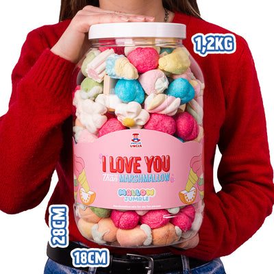 Mallow Jumble "I love You more than marshmallow", bocal de marshmallows à composer avec vos saveurs préférées