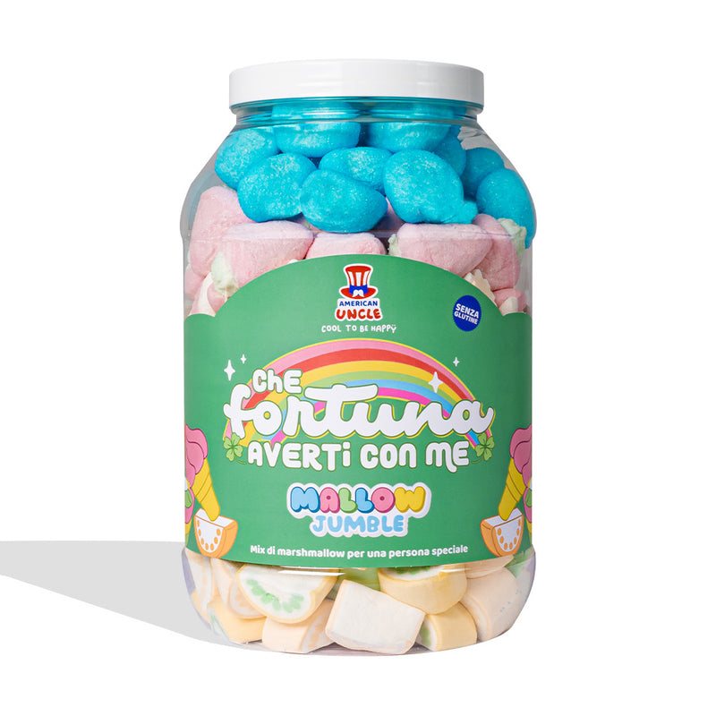 Mallow Jumble “Che fortuna averti con me”, bocal de marshmallows à composer avec vos saveurs préférées