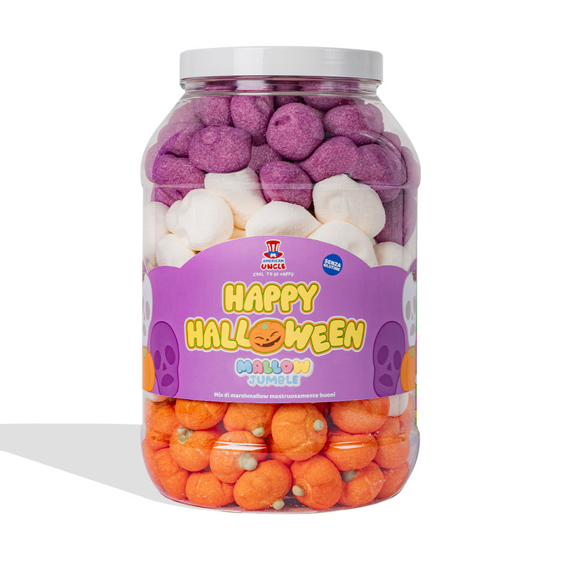 Mallow Jumble "Happy Halloween", bocal de guimauve à composer avec tes goûts préférés