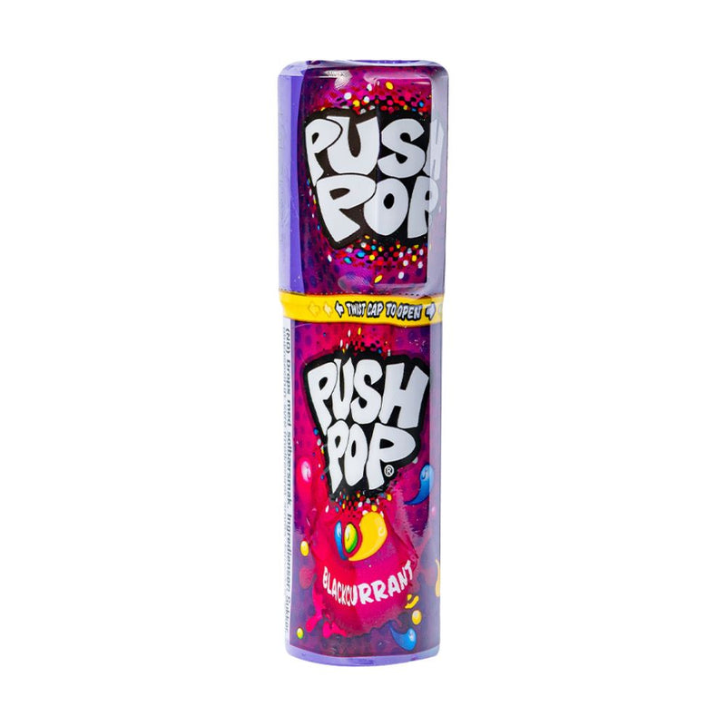 Confezione da 15g di caramella dura al gusto di ribes nero Push Pop.