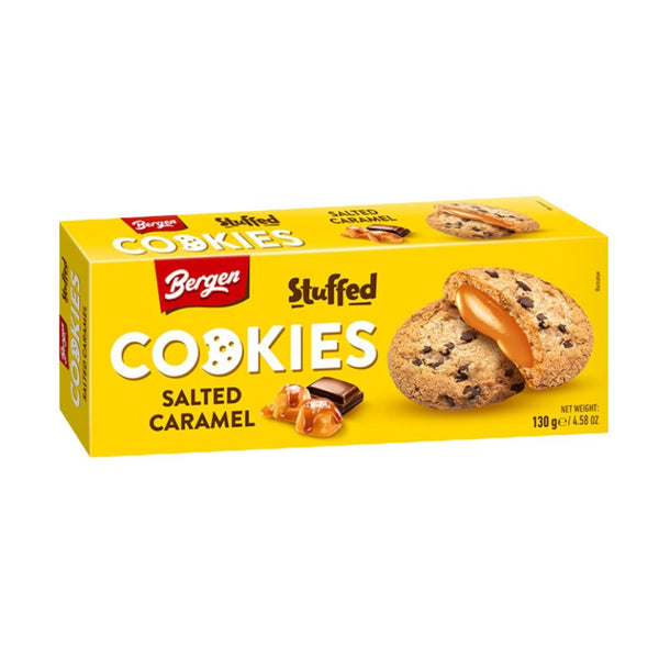 Bergen Cookies fourrés au caramel salé, biscuits fourrés au caramel salé de 130g 