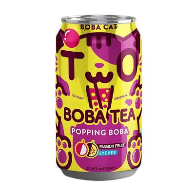 Confezione da 320 ml, bubble tea al gusto di passion fruit e lychee Boba Cat.