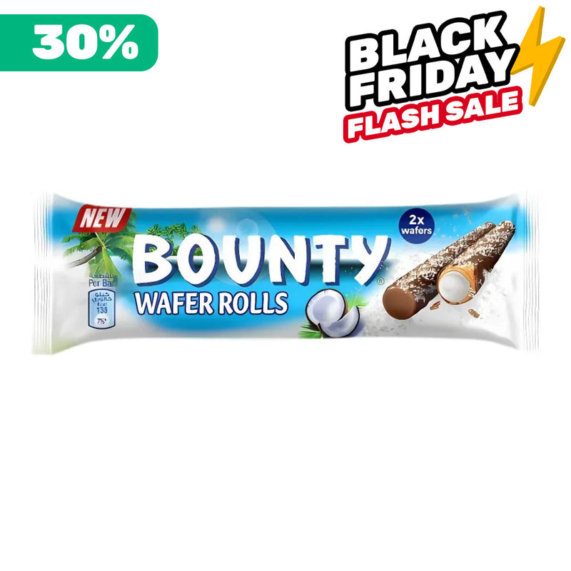 Bounty Wafer Rolls, gaufrette roulée enrobée de chocolat et remplie de crème de noix de coco de 22,5g 