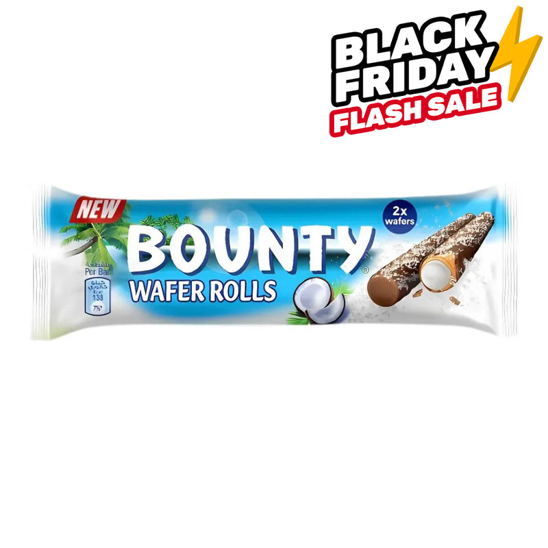 Bounty Wafer Rolls, gaufrette roulée enrobée de chocolat et remplie de crème de noix de coco de 22,5g 