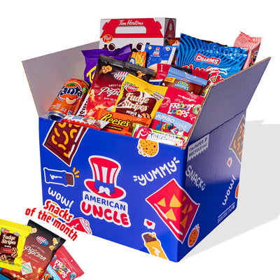Snack box de 100 produits internationaux : sucrés, salés et boissons