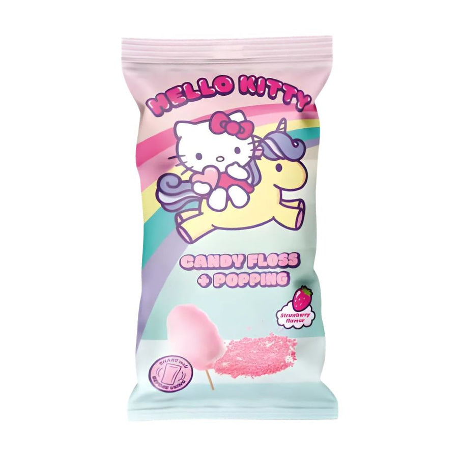 Hello Kitty Candy Floss &amp; Popping Stickers, zucchero filato e caramelle frizzanti al gusto di fragola da 11g.