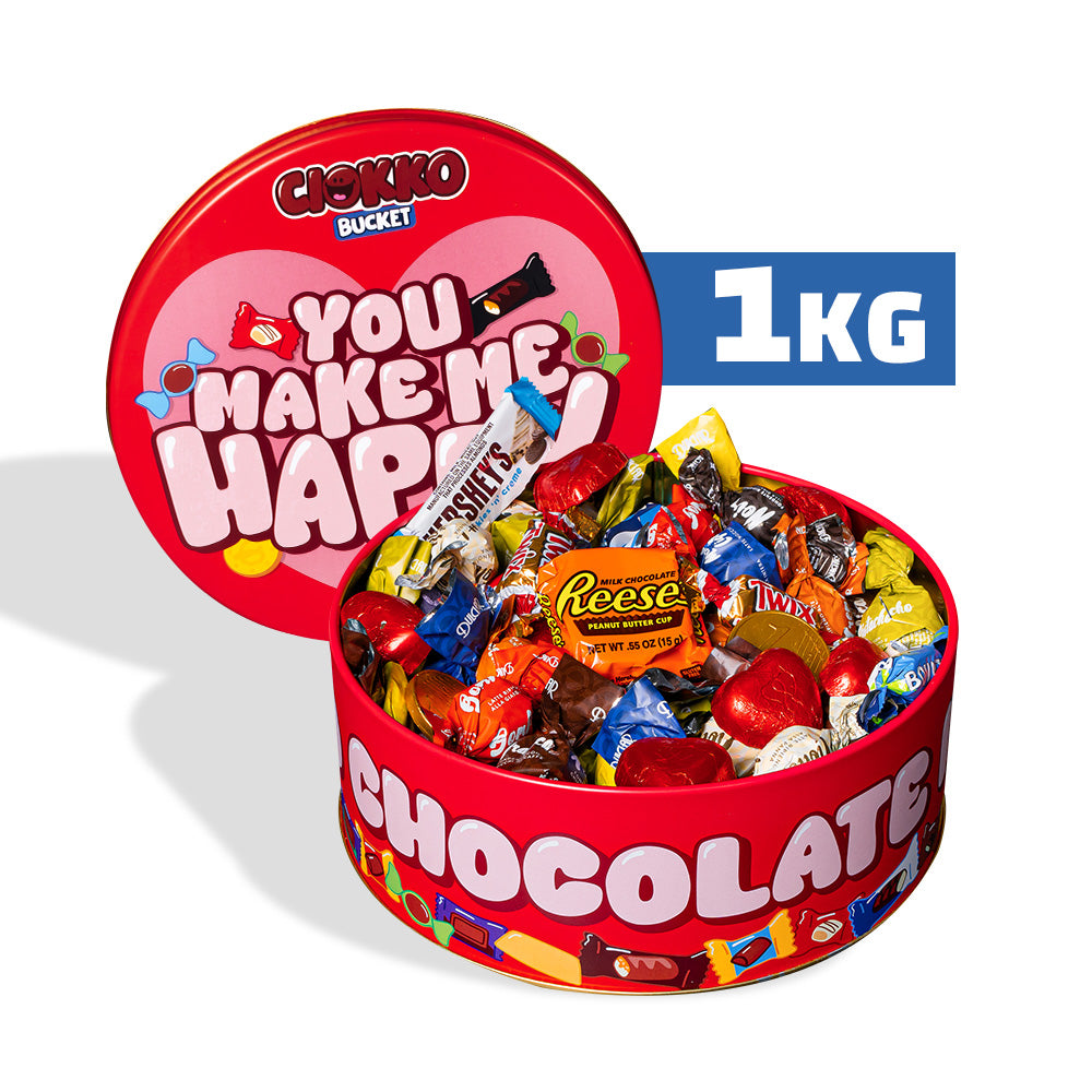 Ciokko Bucket “Tu me rends heureux”, boîte de chocolats de 1 kg à composer avec les saveurs préférées de ta moitié 