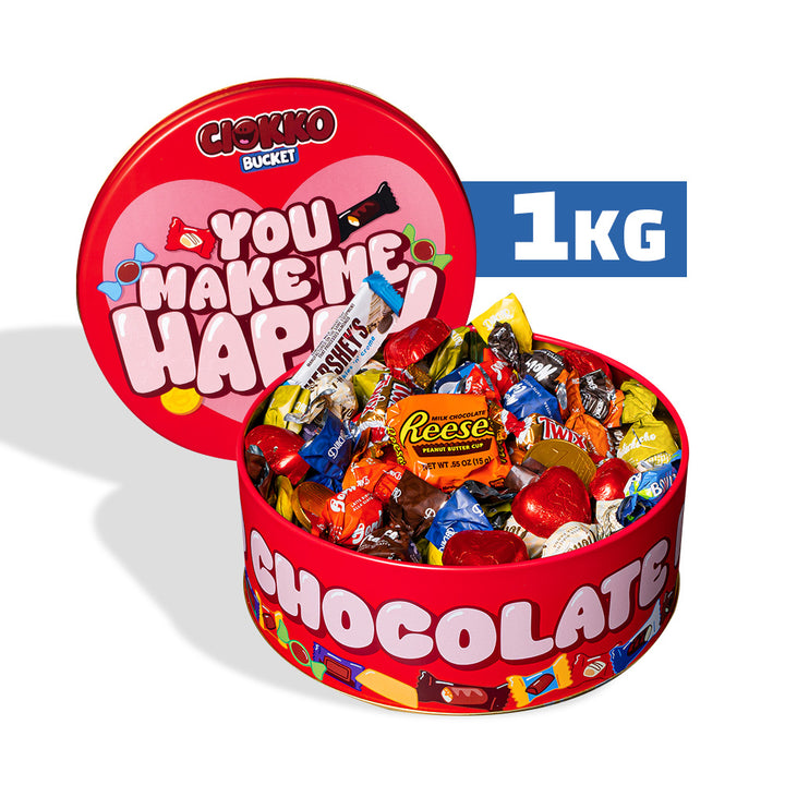 Ciokko Bucket “Tu me rends heureux”, boîte de chocolats de 1 kg à composer avec les saveurs préférées de ta moitié 