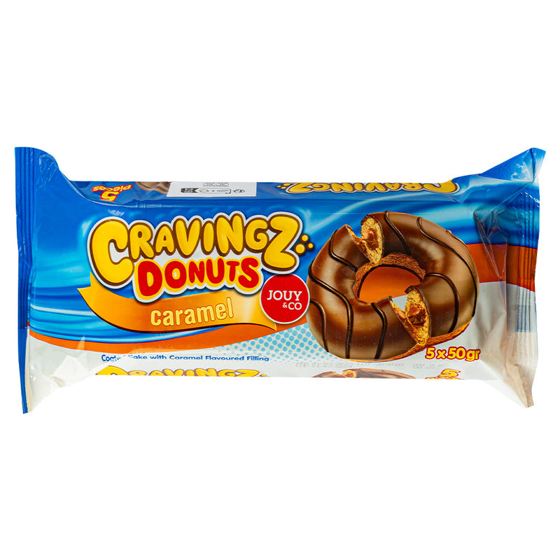 Jouy&Co Cravingz Donuts Caramel, 5 beignets fourrés de crème au caramel et enrobés de chocolat de 50g