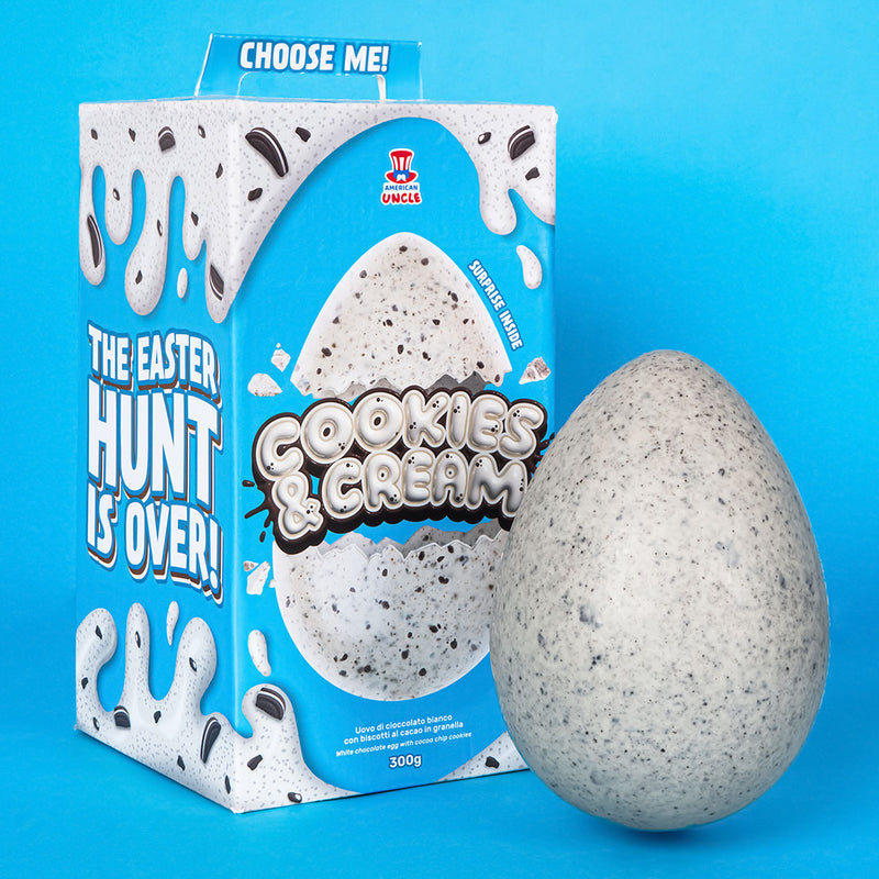 American Uncle Cookies & Cream Easter Egg, œuf de Pâques en chocolat blanc avec des morceaux de biscuit au cacao de 300g