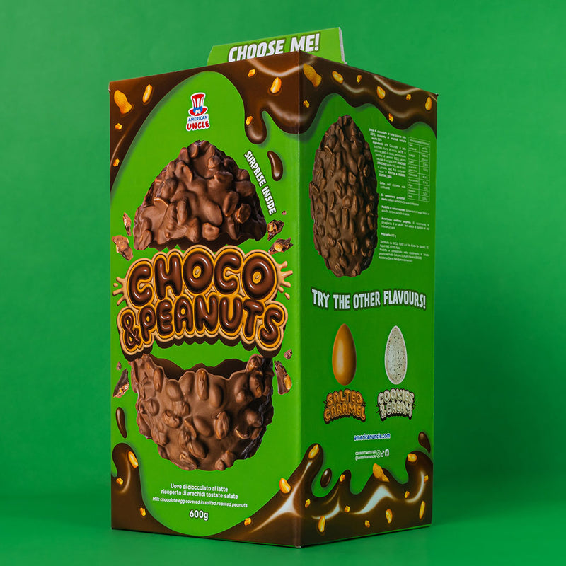 American Uncle Choco & Peanuts Easter Egg, œuf de Pâques en chocolat au lait recouvert d&