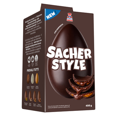 Oeuf de Pâques de 450g en chocolat noir fourré à la confiture d'abricot et chocolat noir American Uncle Egg Sacher Style