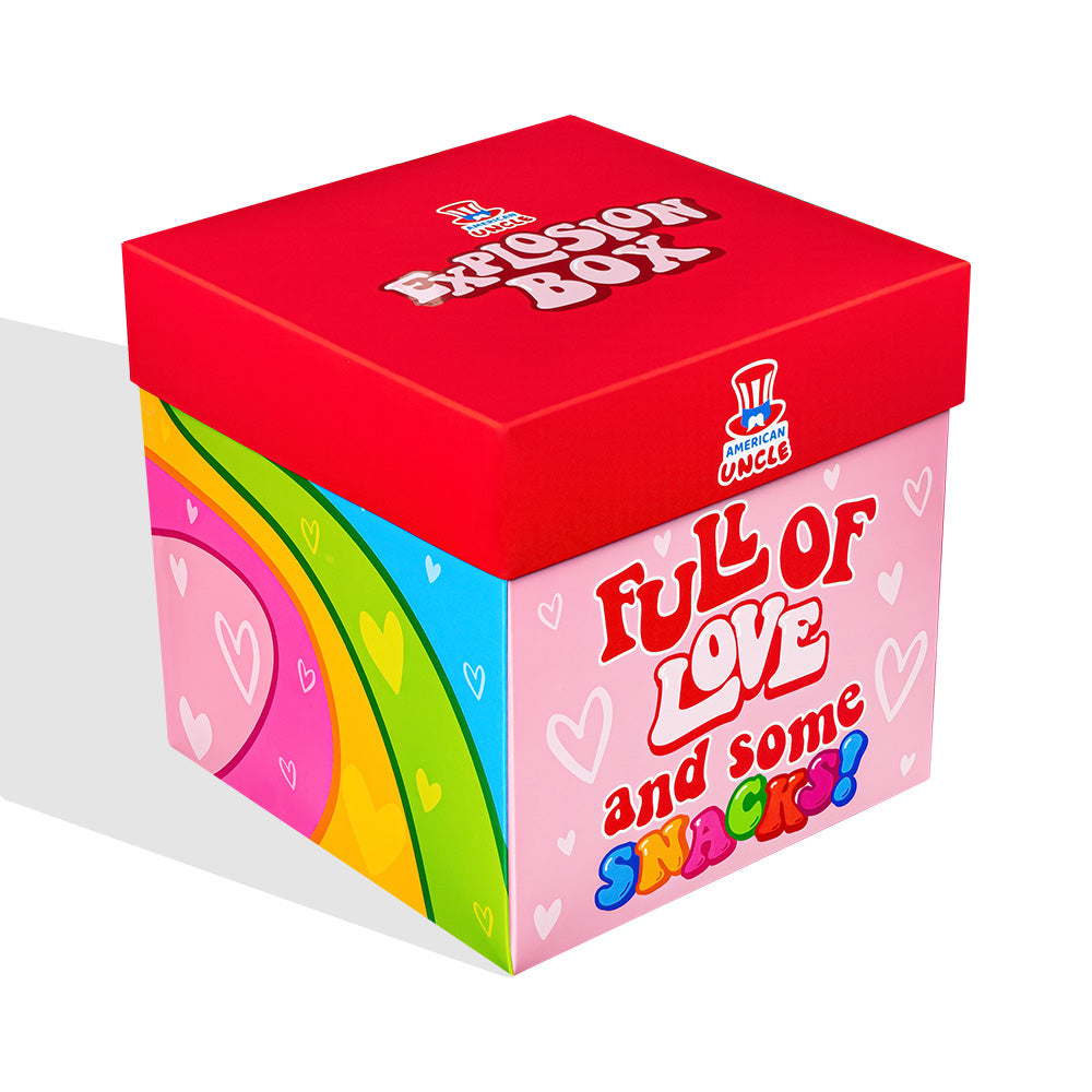 Explosion box “Love”, boîte cadeau explosive avec 20 snack douceurs et salés surprises 