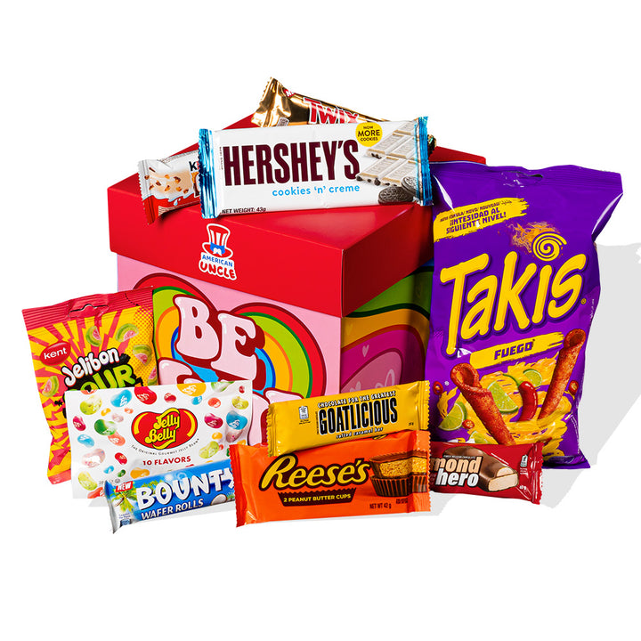 Explosion box “Love”, boîte cadeau explosive avec 20 snack douceurs et salés surprises 