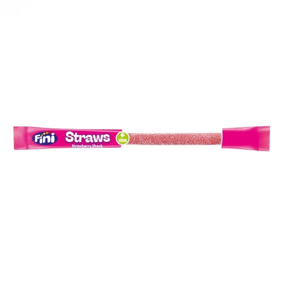 Fini Straws Sour Strawberry, bonbon en forme de paille au goût de fraise pétillante de 25 g 