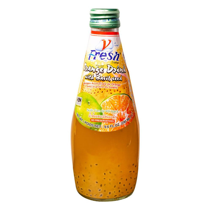 Confezione da 290ml, bevanda al gusto di arancia con semi di basilico Fresh.