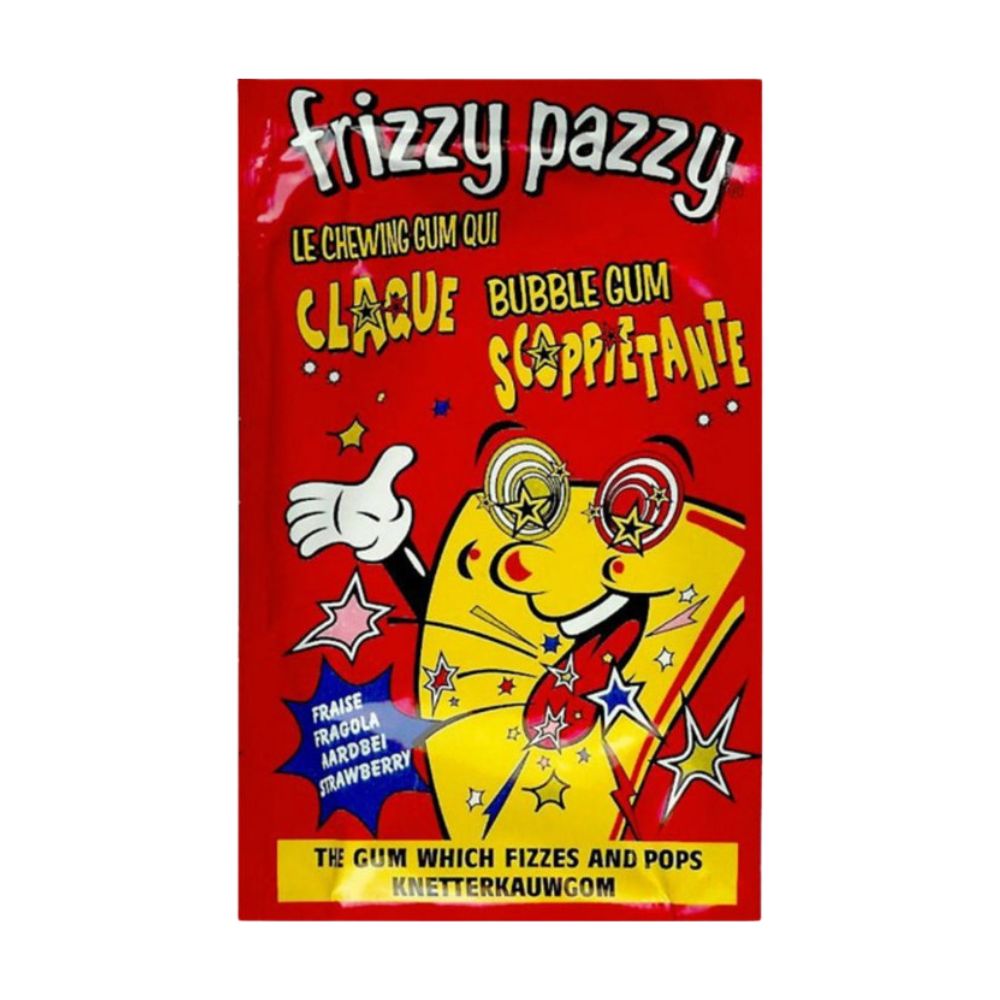 Frizzy Pazzy Bubble Gum, granulé pétillant de gomme à la fraise de 7g 