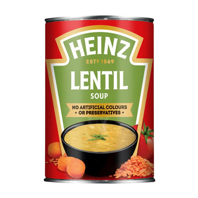 Confezione da 400g, zuppa di lenticchie Heinz. 