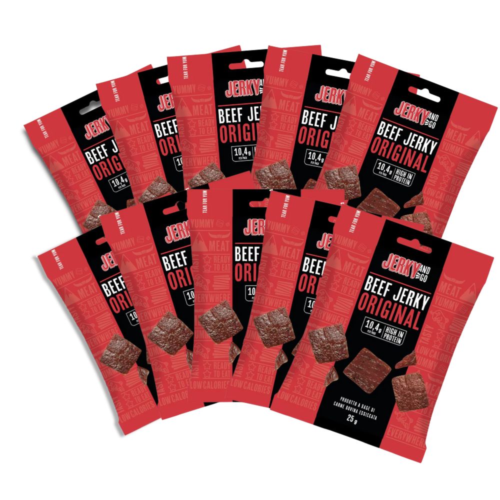 Jerky And Go Beef Jerky Original, snack de viande bovine séchée et fumée de 25g (Paquet de 10) 
