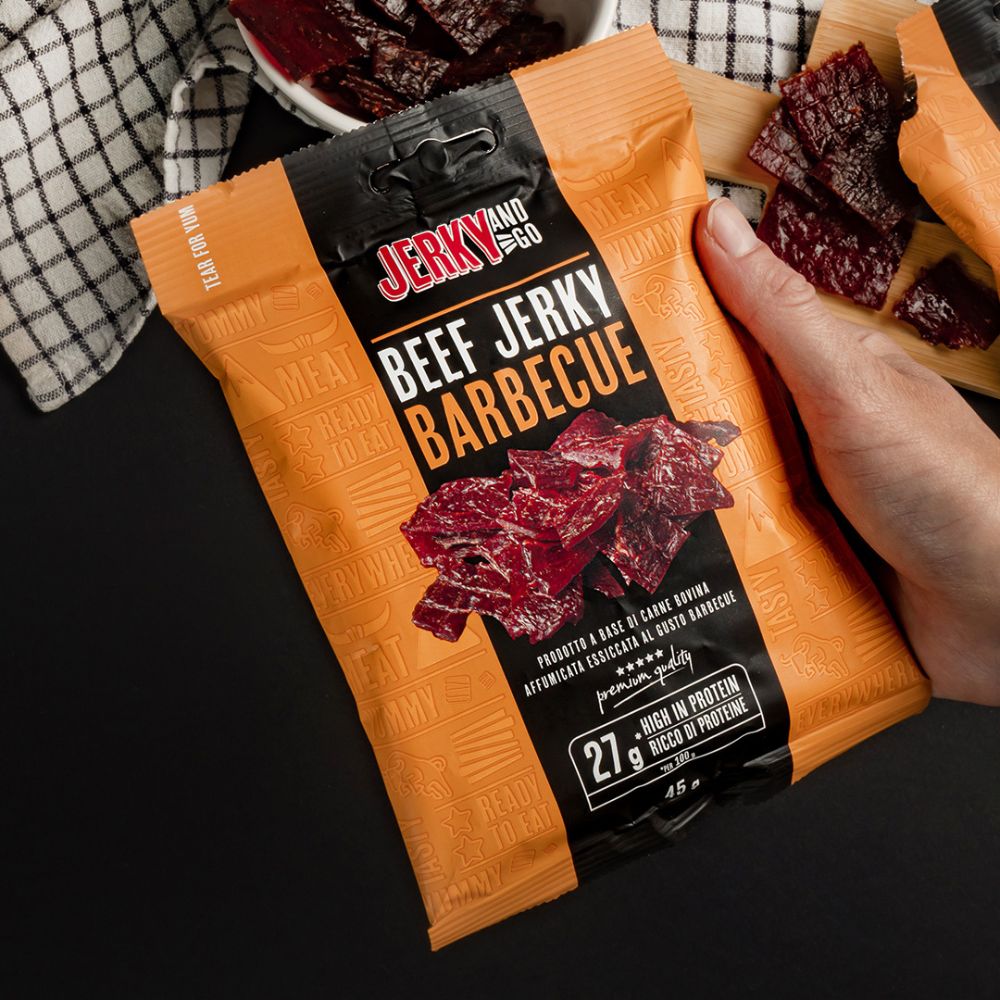 8 Jerky and Go Beef Jerky Barbecue, 8 paquets de viande séchée de boeuf saveur barbecue de 45g 