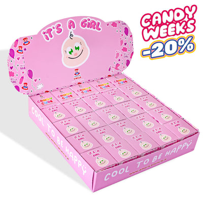 Candy Cube Kit “It’s a girl”, boîtes de bonbons gélifiés de 50g idéales pour la baby shower ou naissance (25, 50 ou 75 pcs)
