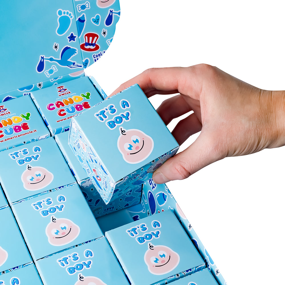 Candy Cube Kit “C’est un garçon”, boîtes de bonbons gélifiés de 50g idéales pour la baby shower ou la naissance (25, 50 ou 75 pcs) 