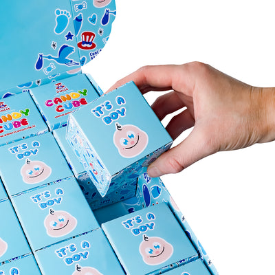 Candy Cube Kit “It’s a boy”, boîtes de bonbons gommeux de 50g idéales pour la baby shower ou naissance (25, 50 ou 75 pièces)