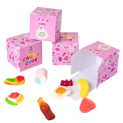 Candy Cube Kit "Party", boîtes de bonbons gommeux de 50g idéales comme gadget de fin de fête (25, 50 ou 75 pcs)