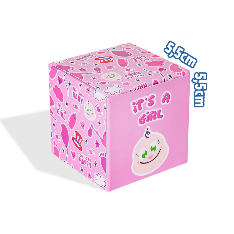 Candy Cube Kit “It’s a girl”, boîtes de bonbons gélifiés de 50g idéales pour la baby shower ou naissance (25, 50 ou 75 pcs)