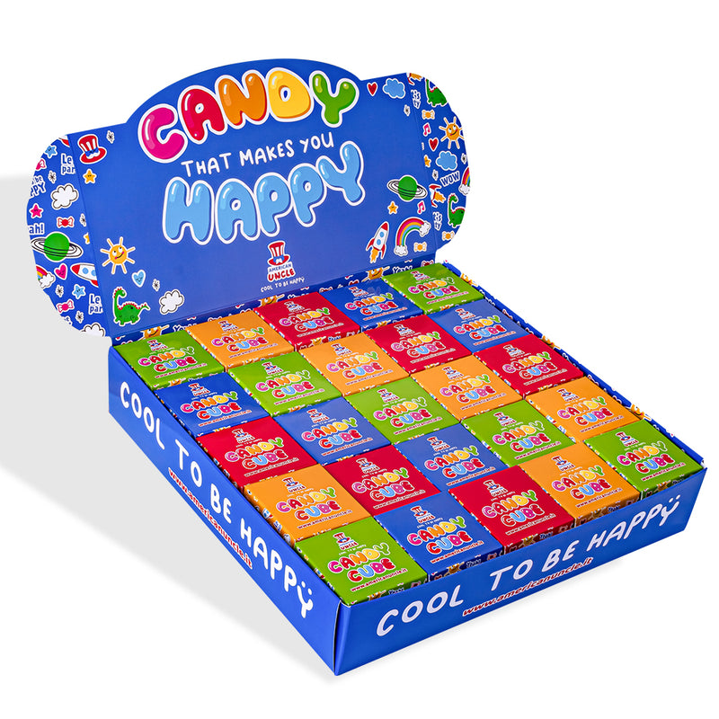 Candy Cube Kit "Party", boîtes de bonbons gommeux de 50g idéales comme gadget de fin de fête (25, 50 ou 75 pcs)