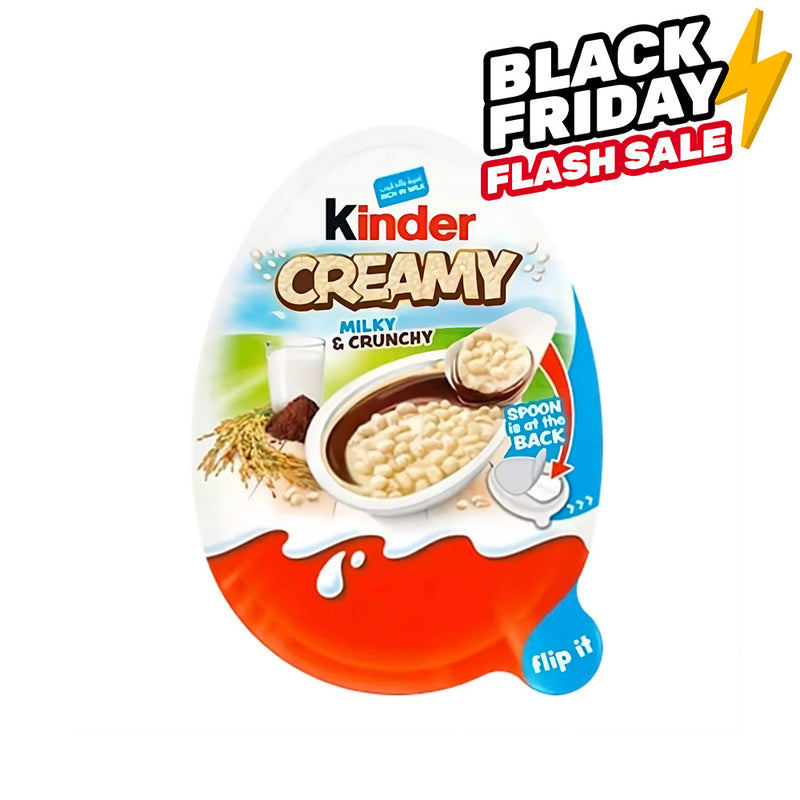 Kinder Creamy Milky & Crunchy, chocolat Kinder avec crème au lait et riz soufflé de 19g