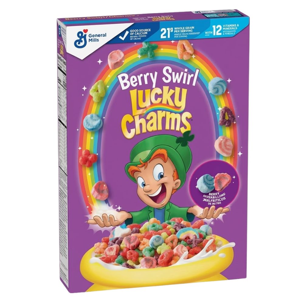 Lucky Charms Berry Swirl, cereali con marshmallows al gusto di frutti di bosco 309g
