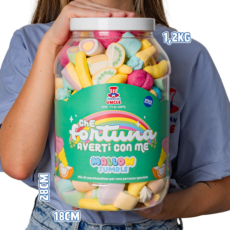 Mallow Jumble “Che fortuna averti con me”, bocal de marshmallows à composer avec vos saveurs préférées