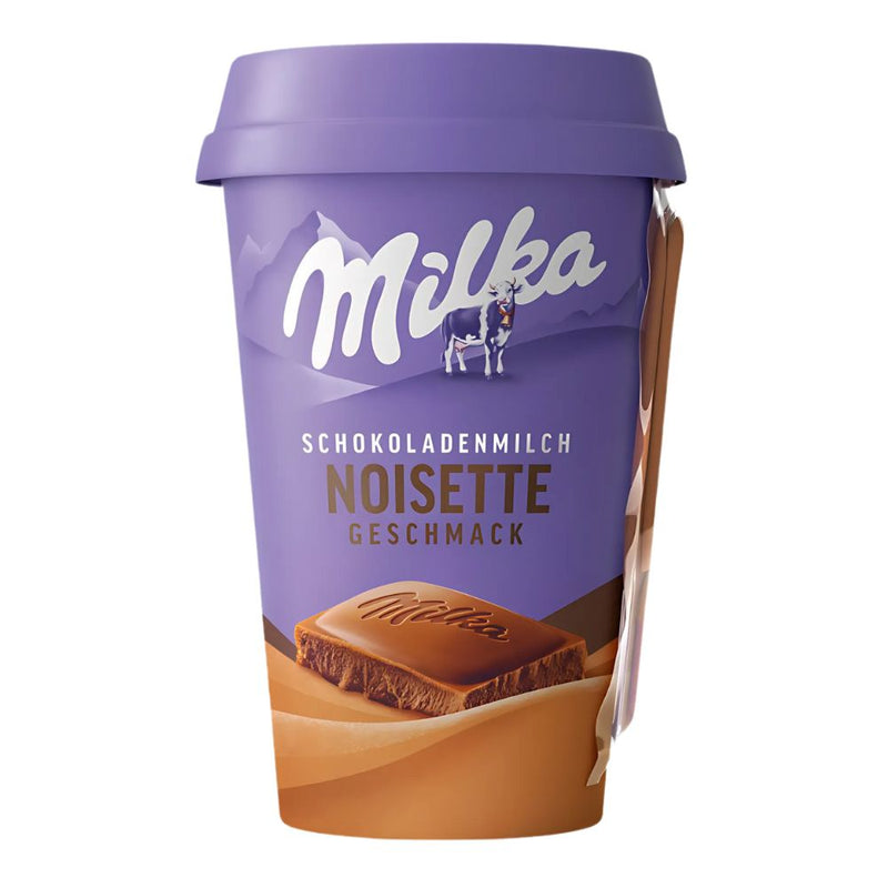 Confezione da 220ml, latte al cioccolato gusto nocciola Milka.